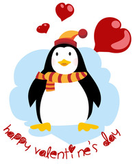 Cute penguin - Happy Valentines day. Postcard for Valentine's Day