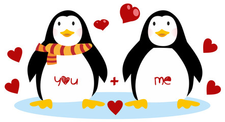 Cute penguins - Happy Valentines day. Couple of penguins
