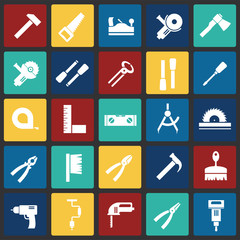 Tools icons set on color squares background for graphic and web design, Modern simple vector sign. Internet concept. Trendy symbol for website design web button or mobile app
