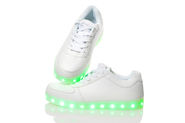 White sneackers with led light sole
