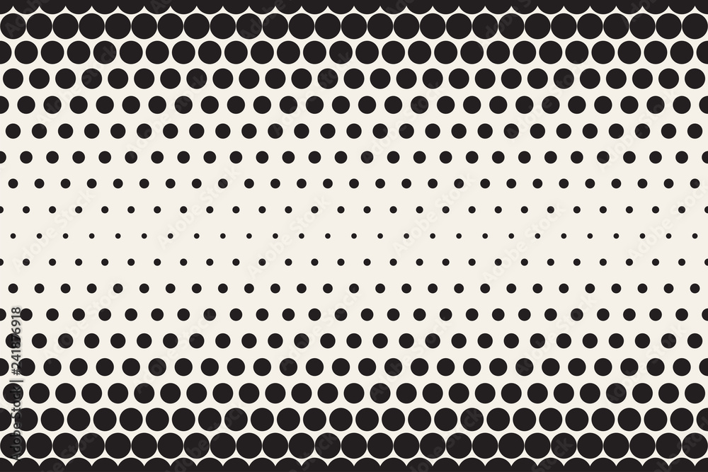 Poster Abstract horizontal halftone background. Vector seamless geometric pattern. Transition texture with dots.