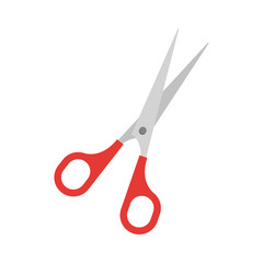 Red scissors vector icon in flat style