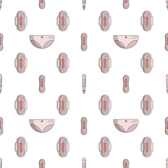 Vector seamless flat pattern of feminine hygiene items for menstruation