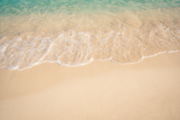 Soft Blue Ocean Wave On Sandy Beach. Background.Caribbean beach.