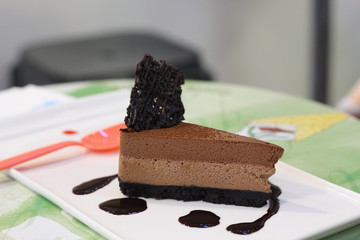 Chocolate cake with soft and blur background. 