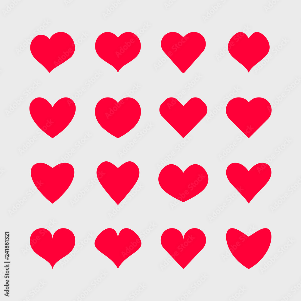 Poster vector red hearts icons set. simple symbols for your design.