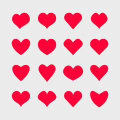 Vector red hearts icons set. Simple symbols for your design.