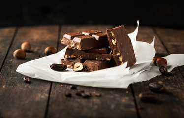 Chocolate with hazelnuts and cocoa beans