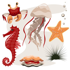 Set of marine life in unusual colors