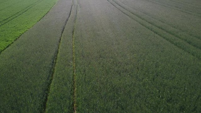 beautiful landscape wide fields agriculture pan up drone aerial view with morning dusk germany bavaria