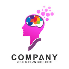 creative think logo, people brain with colorful bubble