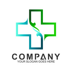 simple medical cross logo with leaf carving shape