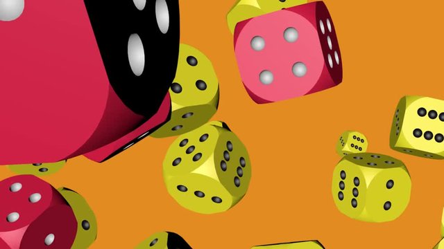 Red and Yellow Dice Collided, Animation on Orange Background