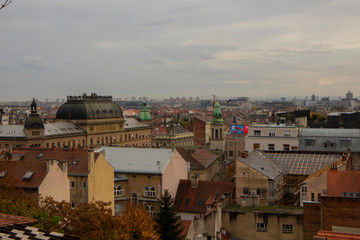 Beautiful sunset view on city in a cold day