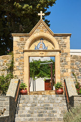 Entrance to the Orthodox monastery on the island of Rhodes..