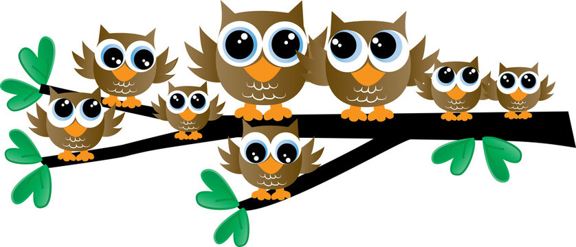  a brown adorable owl family sitting on a branch