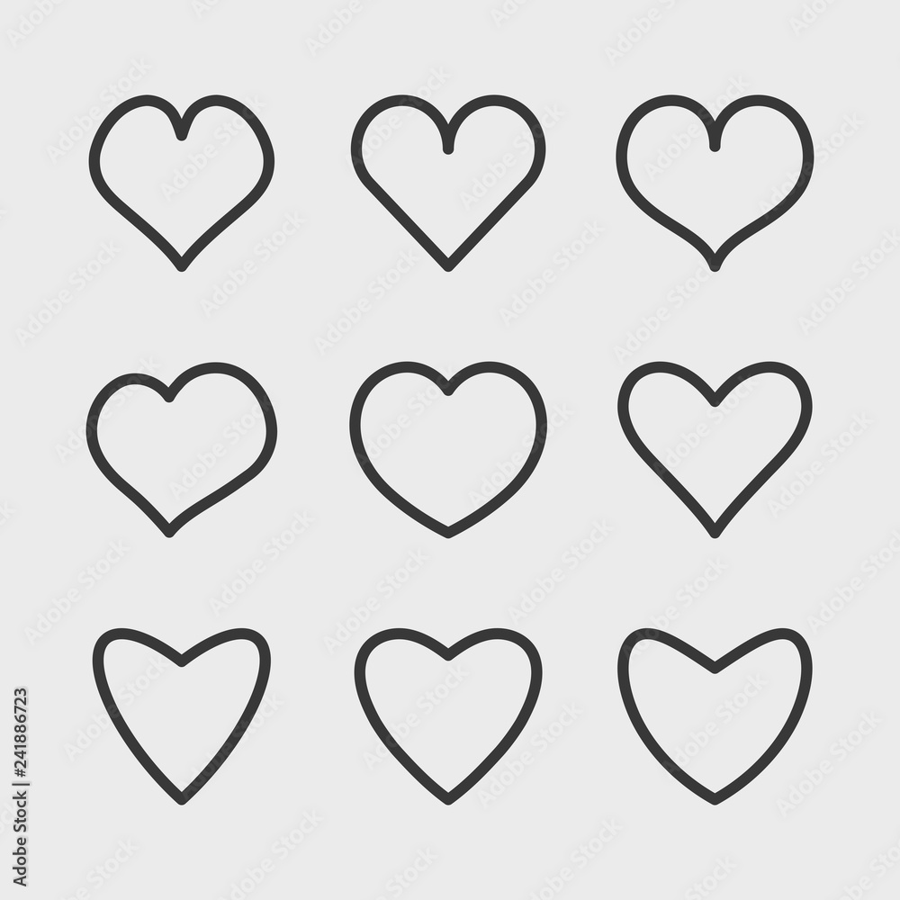 Poster Vector linear hearts icons set. Simple symbols for your design.