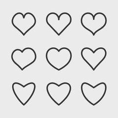 Vector linear hearts icons set. Simple symbols for your design.