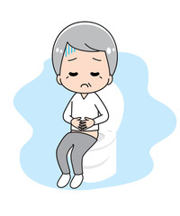 The grandfather sitting in a toilet bowl