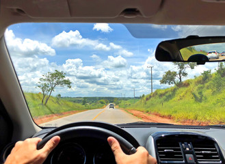 Point of view of driver single road Brazil