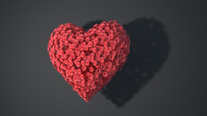 Red heart with flowers. 3D render.