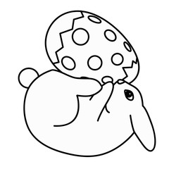 black and white rabbit icon poster. Coloring book page for adults and kids. Easter themed vector illustration for gift card, flyer, certificate or banner, icon, logo, patch, sticker