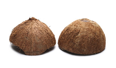 coconut fruit shell cut in half isolated on white background, design element 