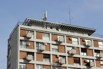 Building old modern high apartment Belgrade Serbia detail