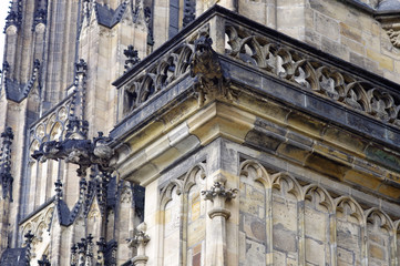 Close view of the gargoyles on the  outer walls of St. Vitus Cathedral at Prague, Czech Republic