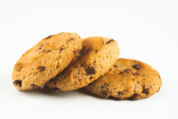 Chocolate chips cookies isolated on white background
