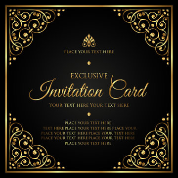Invitation card template - luxury black and gold vector design