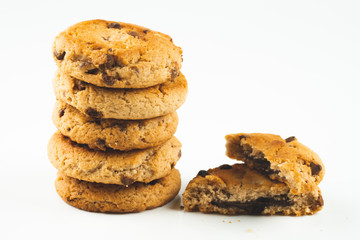 Chocolate chips cookies isolated on white background
