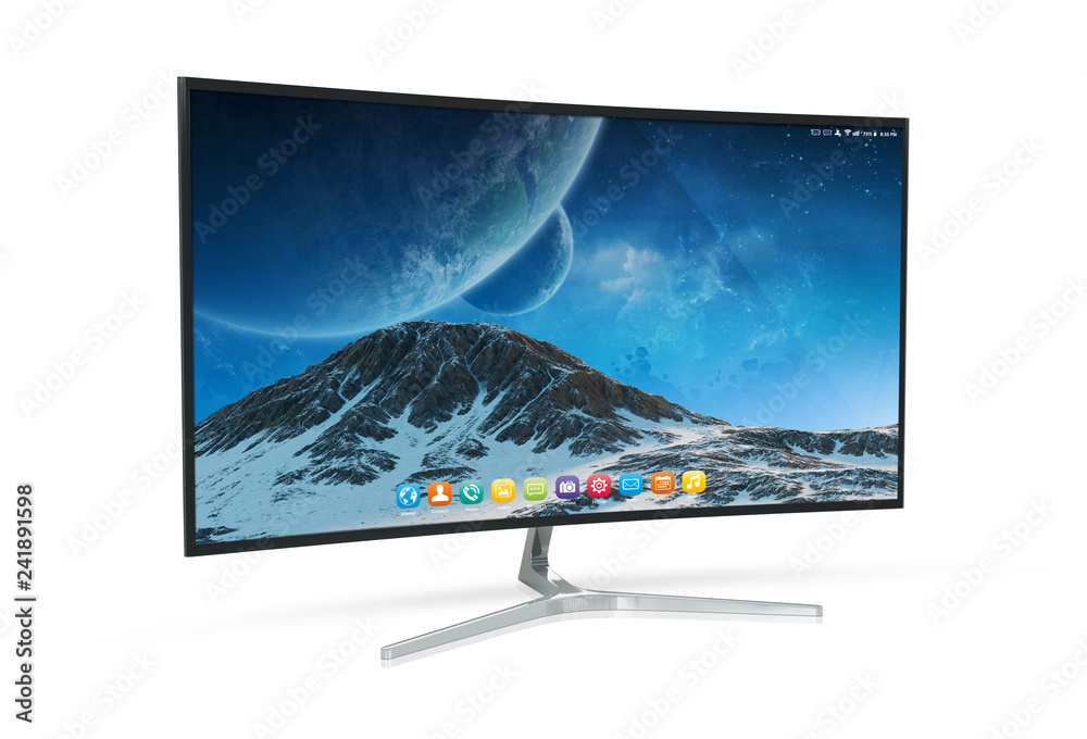 Poster Modern computer monitor mockup isolated on white 3d rendering