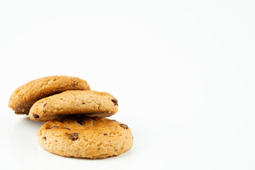 Chocolate chips cookies isolated on white background
