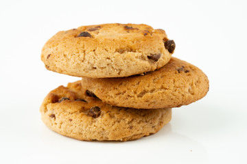 Chocolate chips cookies isolated on white background
