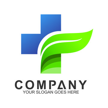 natural healthy, herbal medicine, leaf with medical cross logo