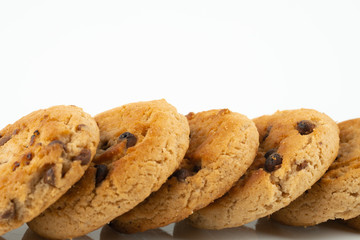 Chocolate chips cookies isolated on white background
