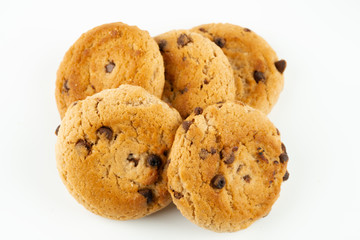 Chocolate chips cookies isolated on white background
