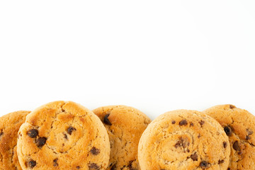 Chocolate chips cookies isolated on white background
