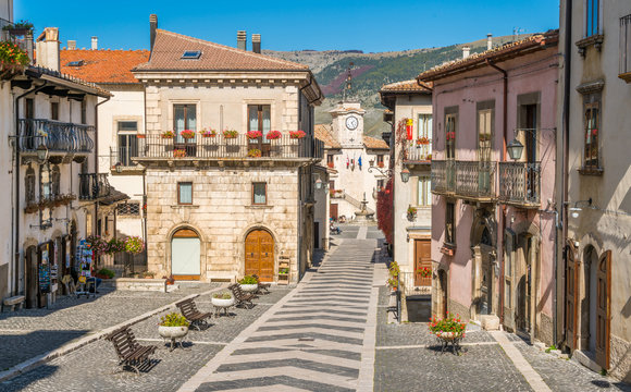 The picturesque village of Pescocostanzo on a sunny day. Abruzzo, central Italy.