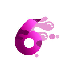 number six logo vector with water bubble 