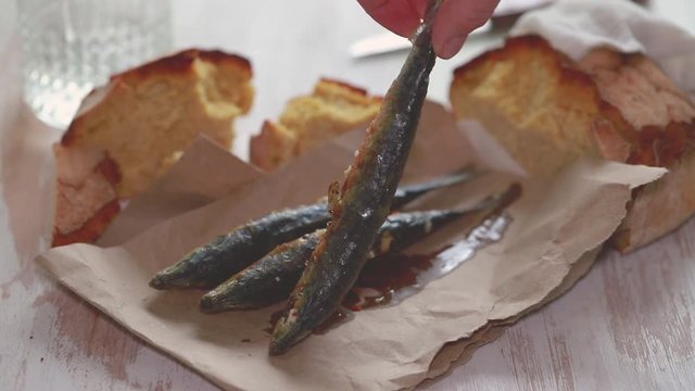 grilled sardines with cornbread