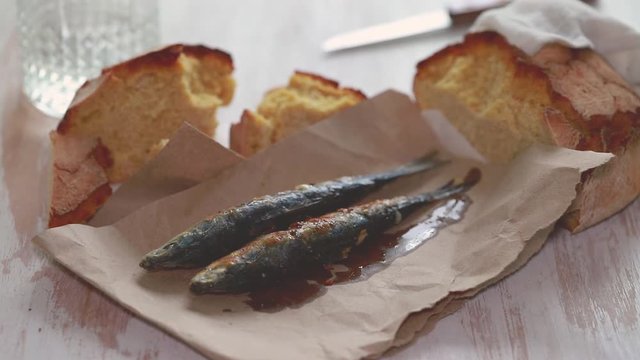 grilled sardines with cornbread