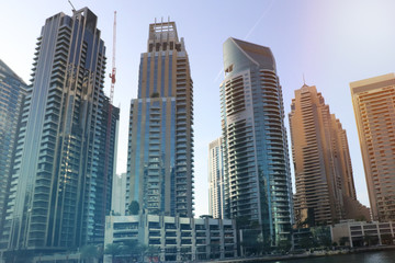 Fototapeta na wymiar Dubai marina, United Arab Emirates. Sunrise over modern city skyline.