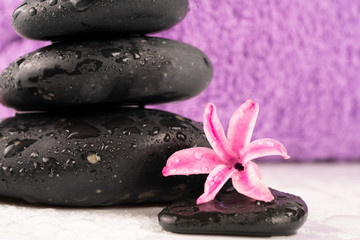 Obraz na płótnie Canvas massage equipment and black stones 
