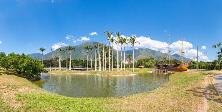 Awesome View with a beautiful lake and the replica of leander ship