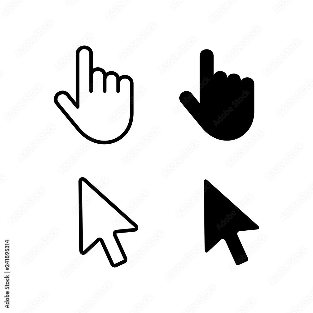 Poster set of hand cursor and cursor icons. isolated on white background