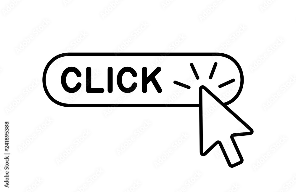 Poster click here button with cursor icon. isolated on white background