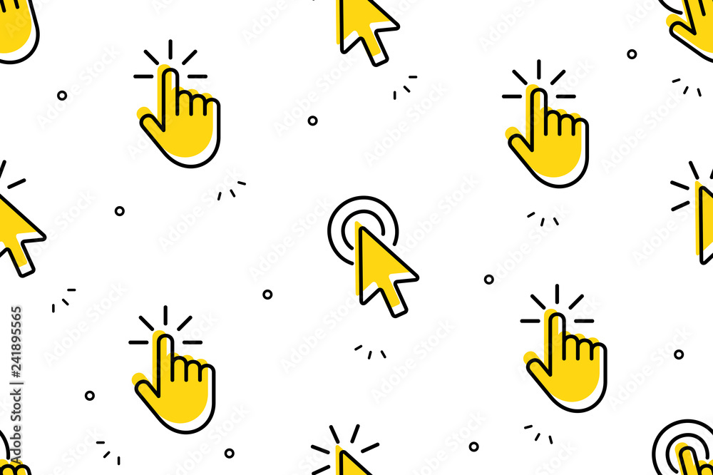 Poster seamless pattern with hand cursor and cursor icons. isolated on white background