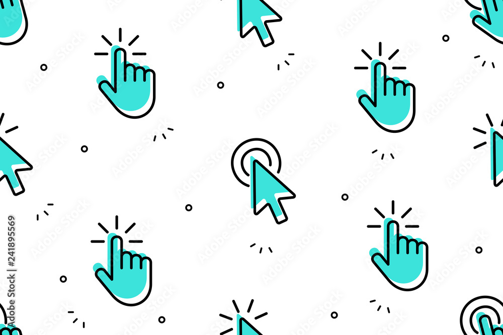 Poster seamless pattern with hand cursor and cursor icons. isolated on white background